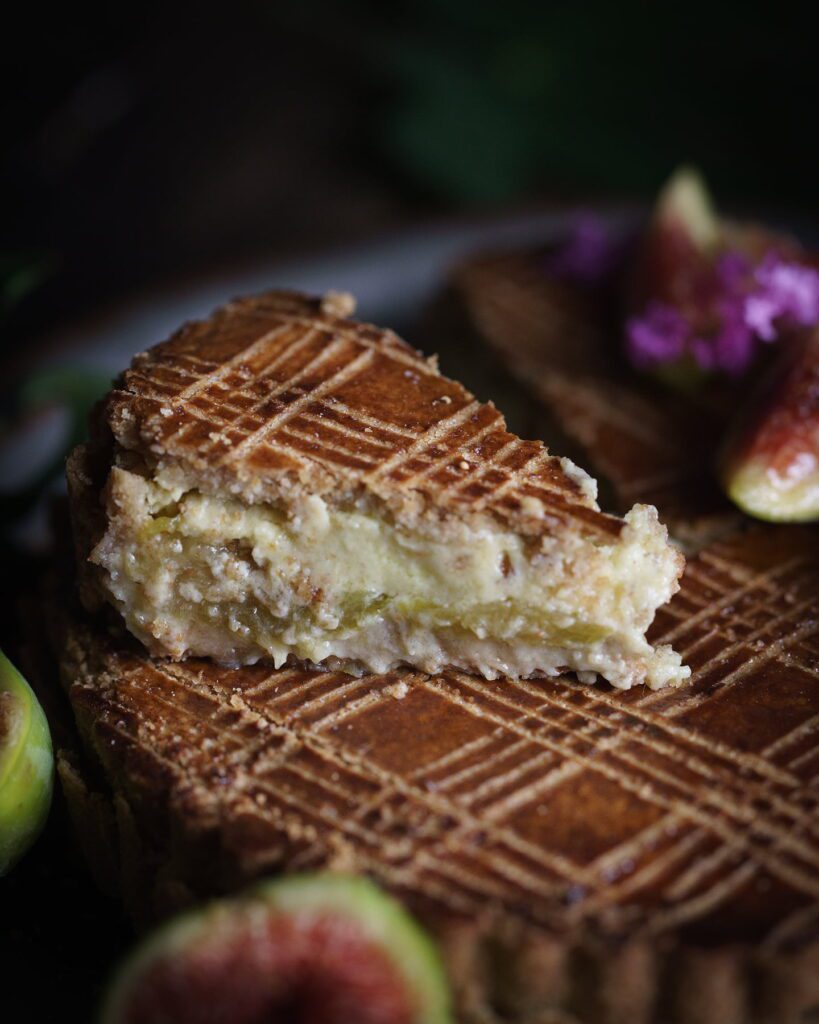 crostata frolla farro crema olio oliva fichi
